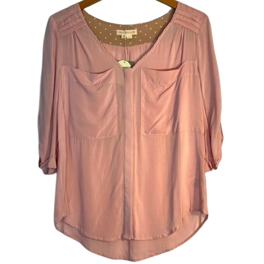NWT Anthropologie Edme & Esyllte Pink Silky Blouse 3/4 Sleeve Boho Top Size 2